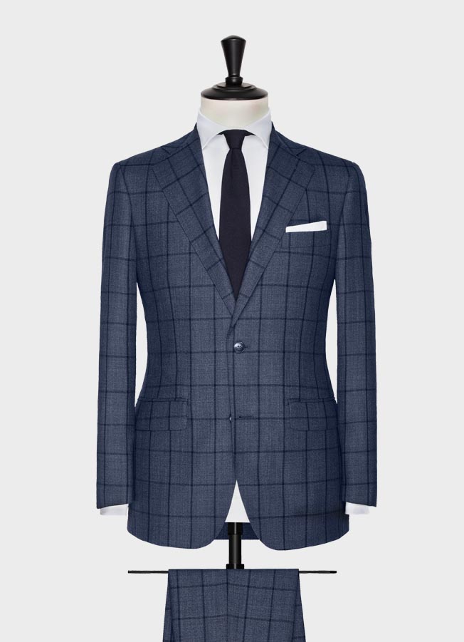 Slate blue with midnight blue windowpane suit