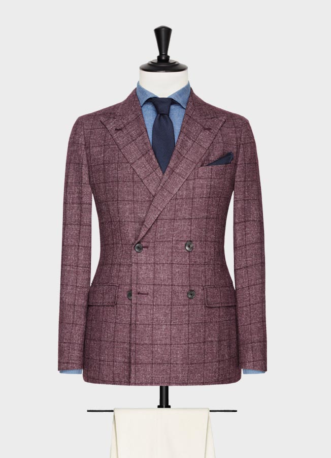 Burgundy faux uni fine slubs with windowpane jacket