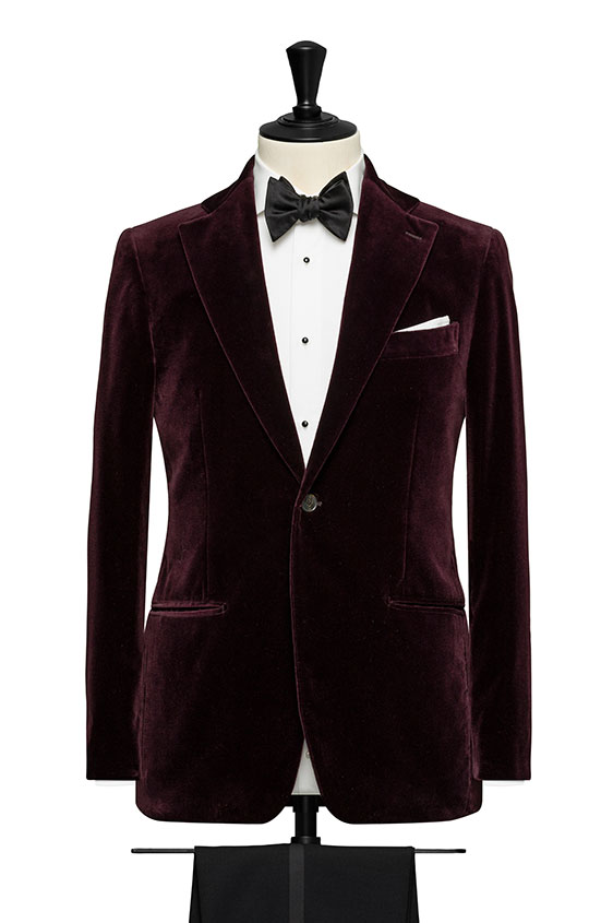 Velvet burgundy tuxedo jacket