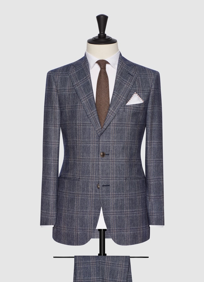 Dark blue-brown wool-silk-linen glencheck suit
