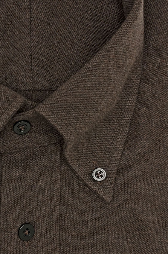 Dark brown melange piqué polo shirt