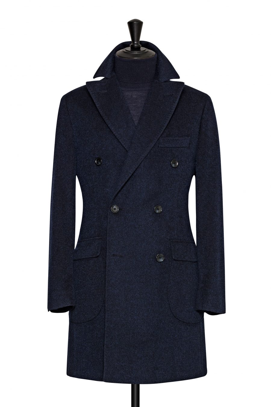 Midnight blue wool blend overcoat