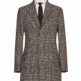 Mixed brown felted alpaca-wool check overcoat