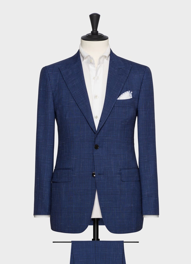 Royal blue tropical wool-linen with black glencheck suit