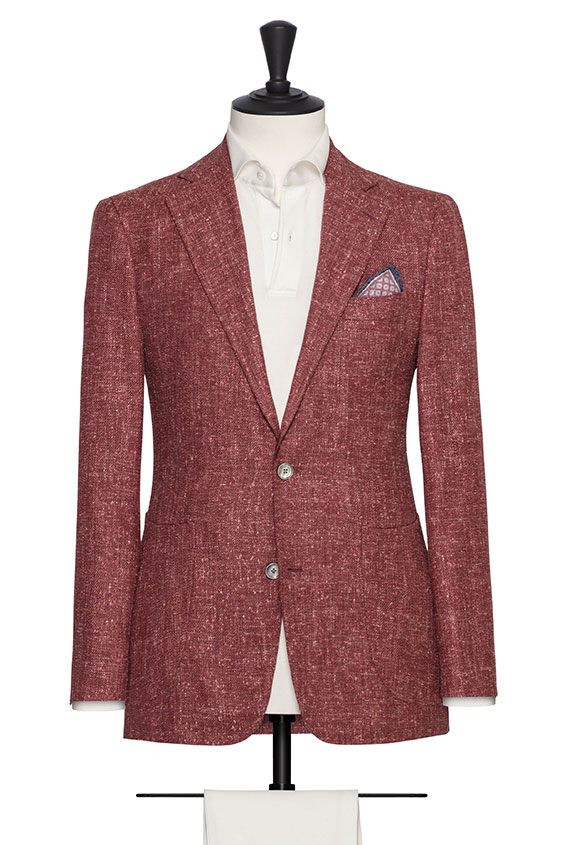 Blush red slubbed wool-silk-linen blend jacket