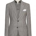 Mid grey wool-linen with white modern check jacket