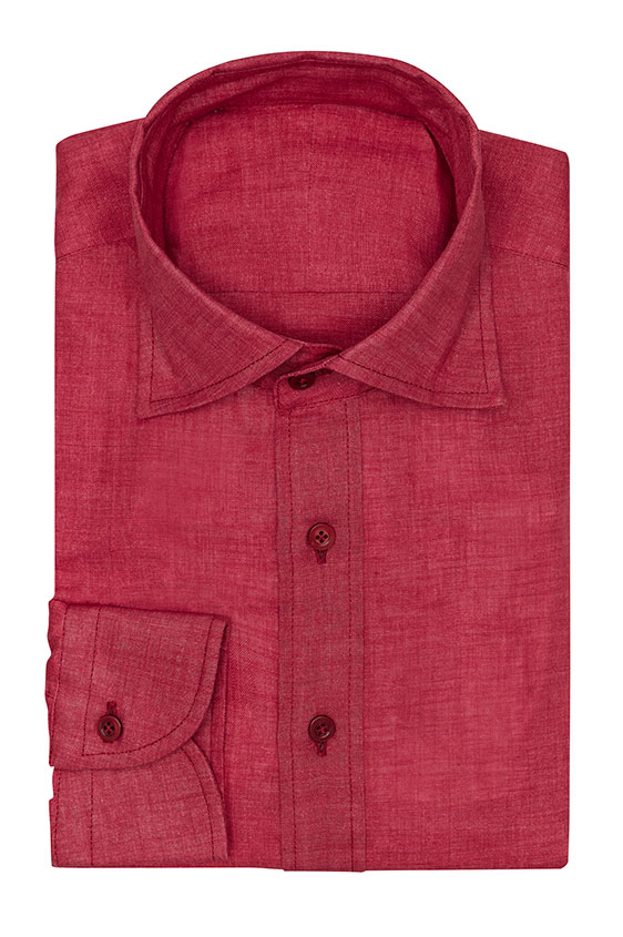 Red linen open weave shirt