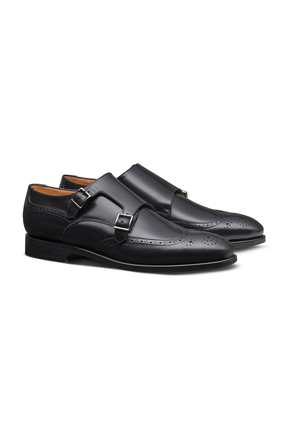 Double monk with brogue fine calf black