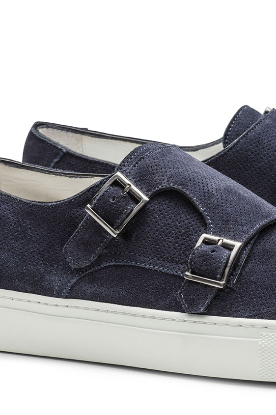 Double Monk Sneaker perforated summer suede midnight blue