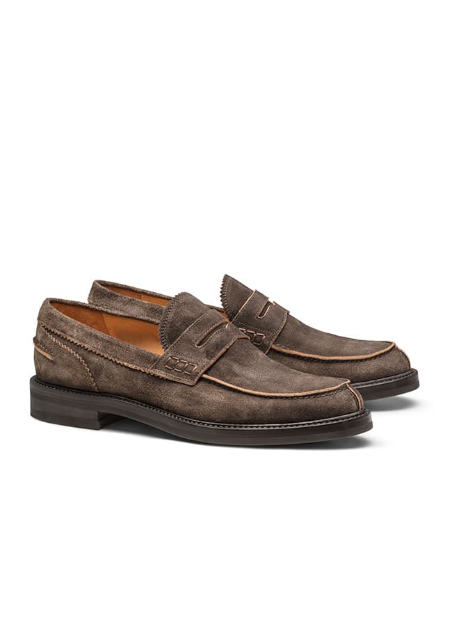 Penny loafer washed suede chocolate brown
