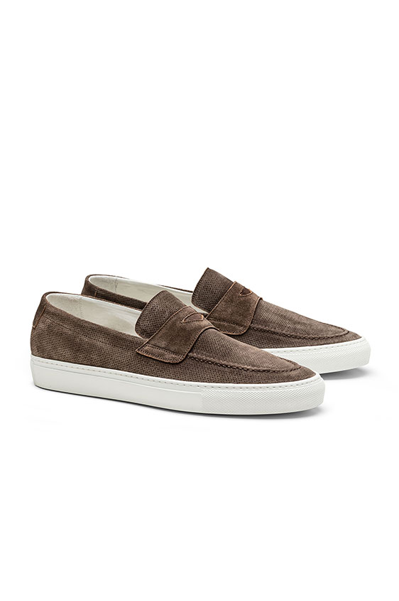 Penny sneaker perforated washed suede chocolate brown