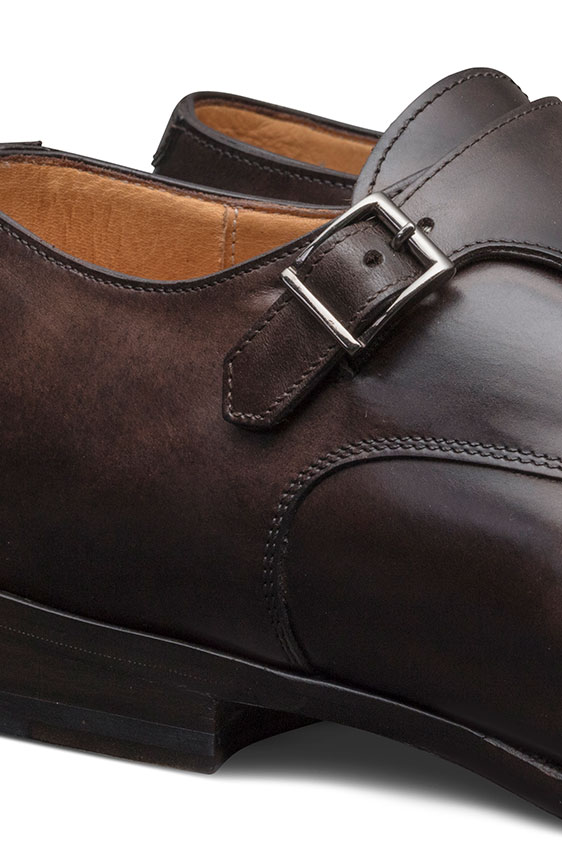 Double monk with cap toe fine calf dark brown