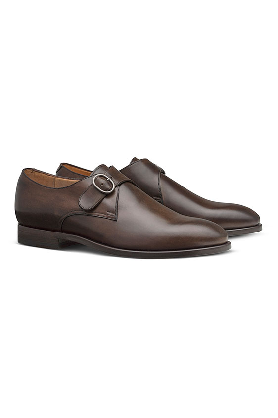Single monk with plain tip fine calf chocolate brown