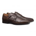 Double monk with plain tip fine calf chocolate brown