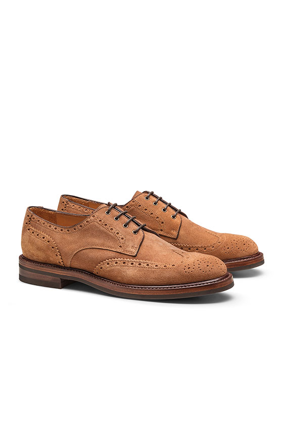 Derby with brogue washed suede terracotta