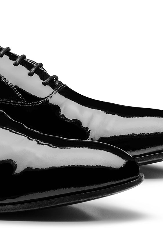 Tuxedo patent calf black oxfords