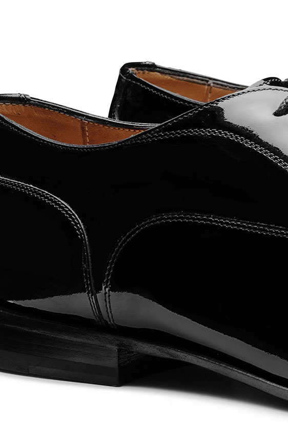 Tuxedo patent calf black oxfords