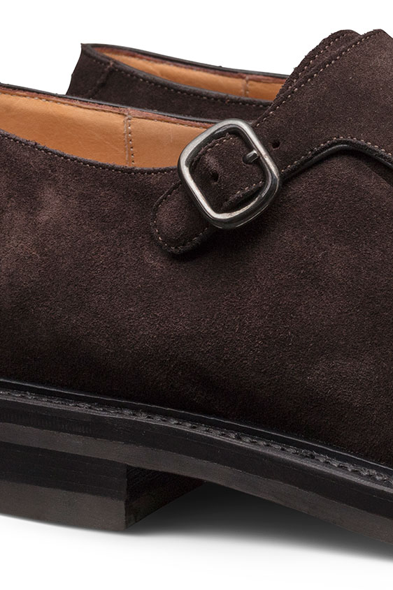 Double monk with cap toe suede dark brown