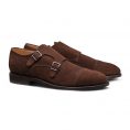 Double monk with cap toe suede chocolate brown