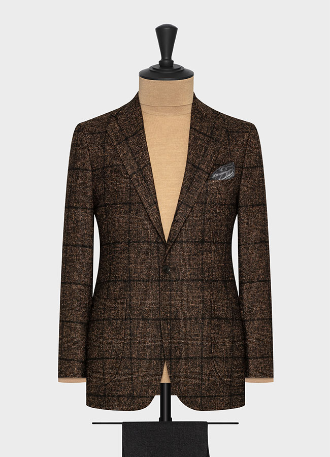 Dark brown-black brushed alpaca-cotton blend with glencheck jacket