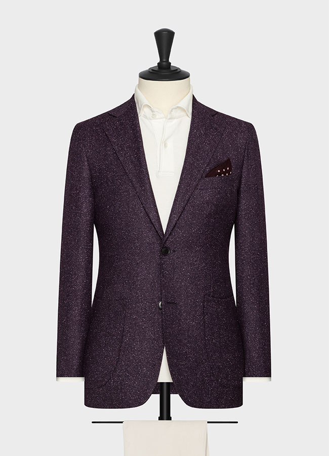 Dark purple wool-silk herringbone with speckled effect jacket