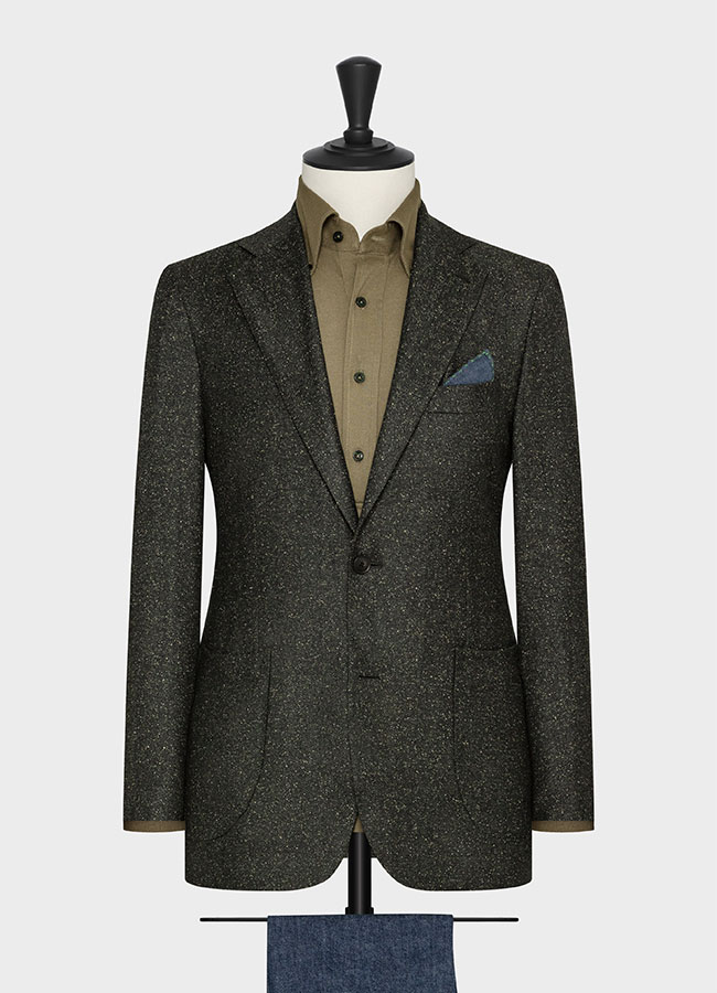 Evergreen wool-silk herringbone with speckled effect jacket