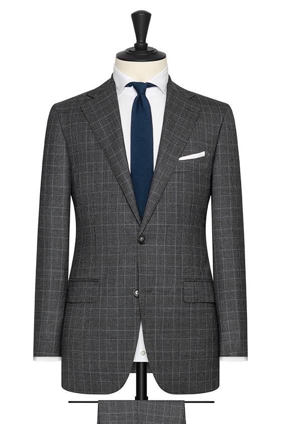 Grey wool with light blue and black glencheck suit