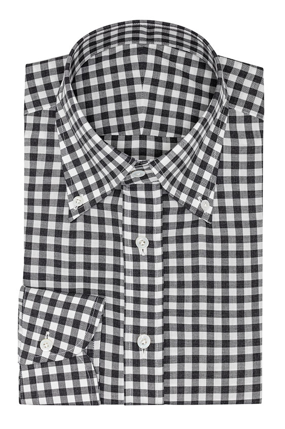 White cotton flannel with grey check suit