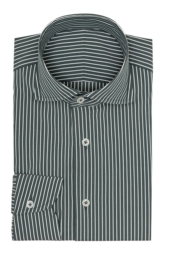 Green stretch cotton blend with white stripes shirt