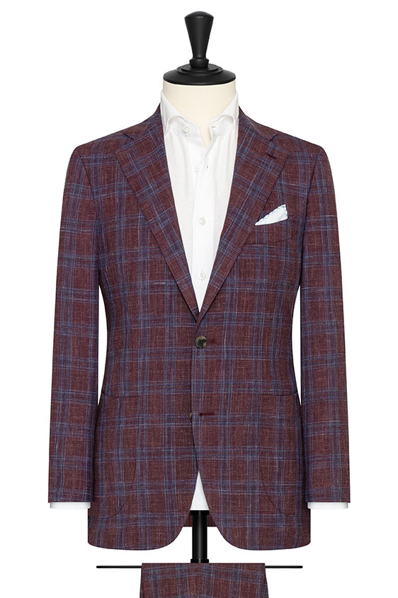 burgundy check suit