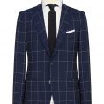 Navy s130 wool with white bouclé pin windowpane suit