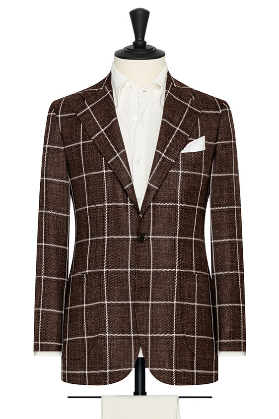 Chocolate wool-silk-linen with double windowpane jacket