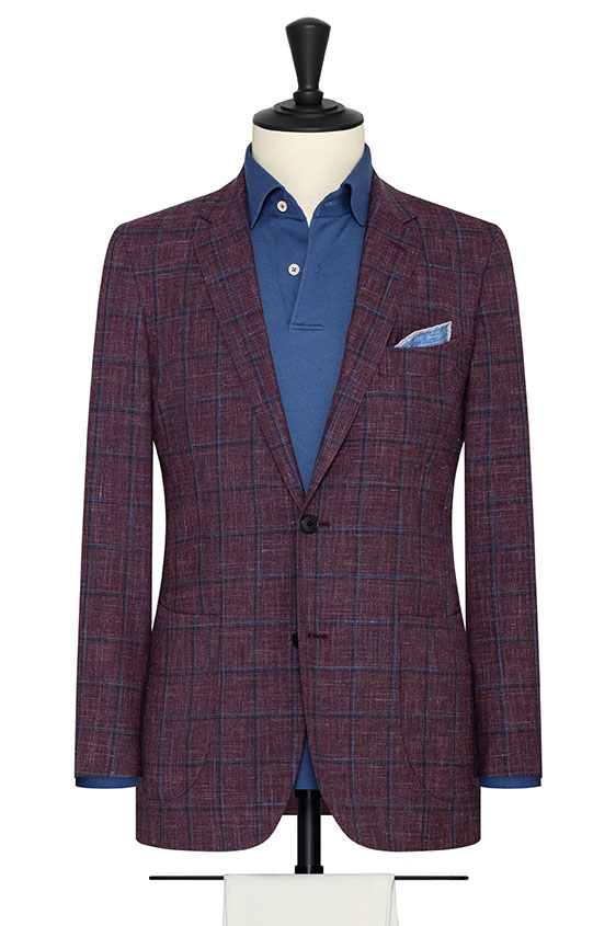 Grape wool-silk-linen with blue windowpane jacket