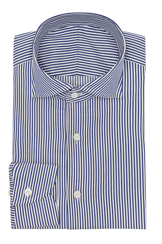 Dark blue cotton blend with ne white stripes shirt