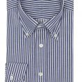 Denim blue cotton-linen twill with white stitched stripes shirt