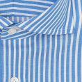 Azure blue cotton-linen twill with white stitched stripes shirt