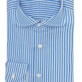 Azure blue cotton-linen twill with white stitched stripes shirt