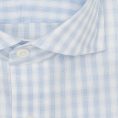 Sky blue cotton with white stripes and subtle check shirt