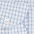 White cotton with sky blue checks and microweave shirt