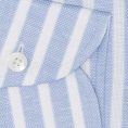 Sky blue cotton-linen basketweave with white stripes shirt
