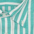 Teal cotton-linen basketweave with white stripes shirt