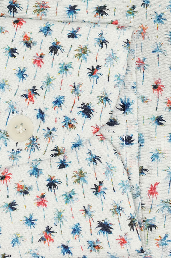 White cotton with mini-palm tree print shirt