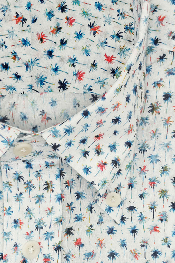White cotton with mini-palm tree print shirt