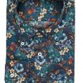 Dark turquoise cotton with bold parrot-ower print shirt