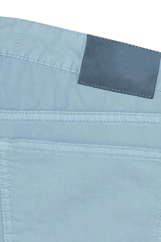 Light blue garment-dyed stretch fine twill chinos