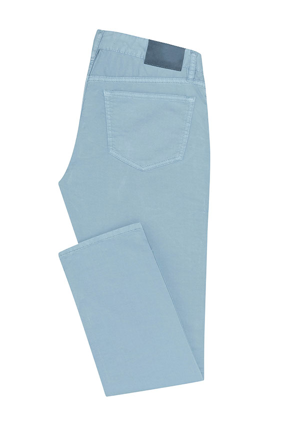 Light blue garment-dyed stretch fine twill chinos