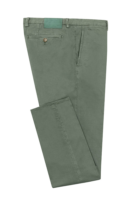 Forest green garment-dyed stretch fine twill chinos