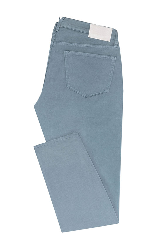 Slate blue garment-dyed stretch broken twill chinos