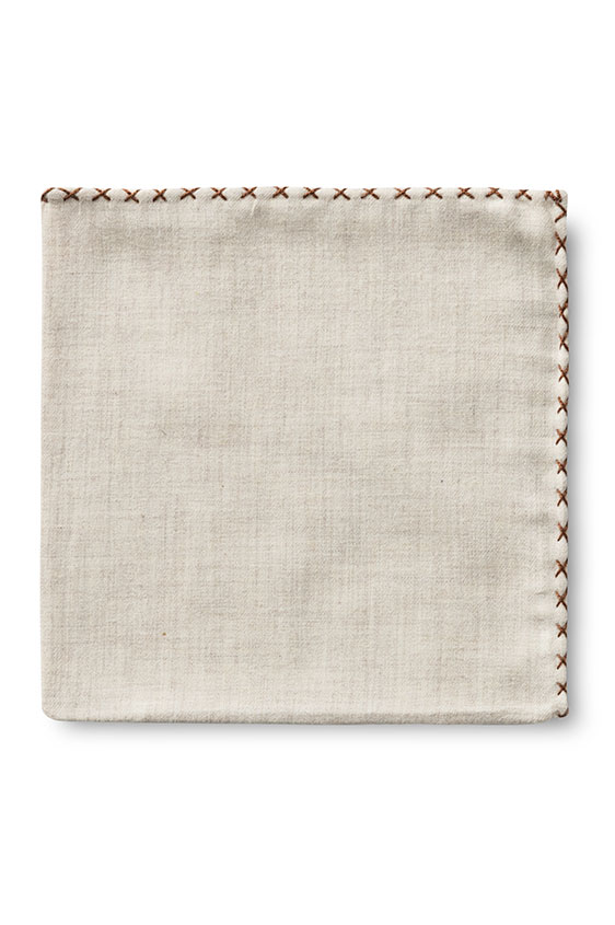 Beige flannel – mid brown handstitched pocket square