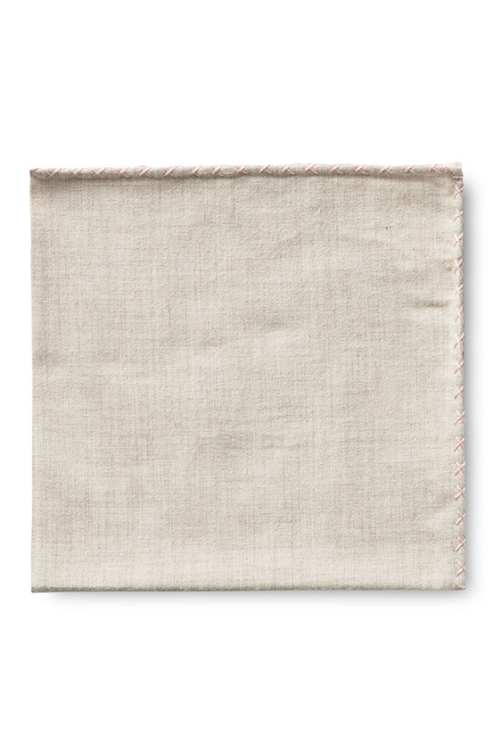 Beige flannel – pale pink handstitched pocket square